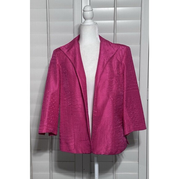 Coldwater Creek Women Size M Pink Textured Silk Jacket Blazer Lined Retro Formal - Picture 1 of 11